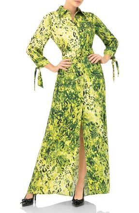 Ivonne Long Sleeve Printed Maxi Shirt Dress in Green at Nordstrom, Size 12