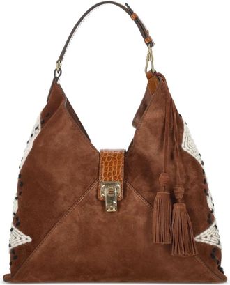 Ermanno Scervino Borsa a spalla in pelle scamosciata con dettagli in maglia - Marrone