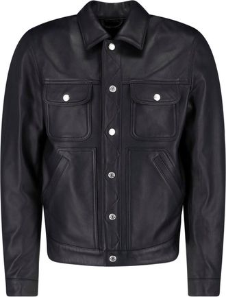 Dsquared2 Giacca In Pelle Nera Trucker
