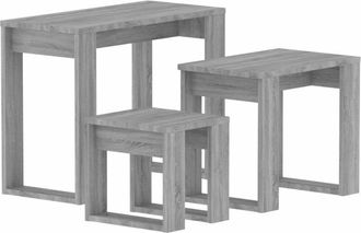 vidaXL Mesas apilables 3 pzas madera contrachapada color gris Sonoma vidaXL