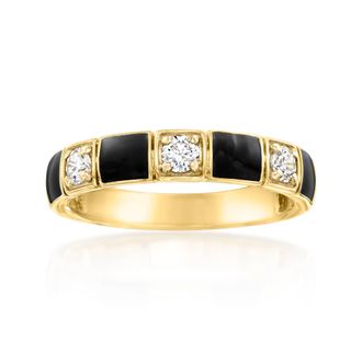 Ross-Simons Lab-Grown Diamond and Black Enamel Pattern Ring in 18kt Gold Over Sterling