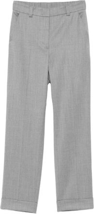 PESERICO Grijze Straight Leg Broek met Omgeslagen Zoom - Dames - Vrijetijds broeken - Grijs - S - Wol - Broeken