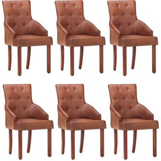 vidaXL Vidaxl - Sillas De Comedor 6 Unidades Cuero De Cabra Aut&eacute;ntico Marr&oacute;n