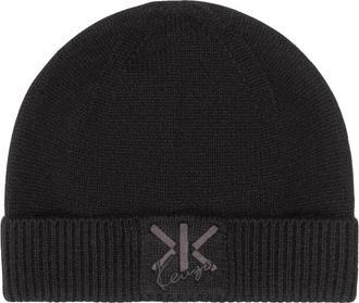 Kenzo Double K Geborduurde Muts - Heren - Hoeden - Zwart - ONE Size - Wol - Accessoires