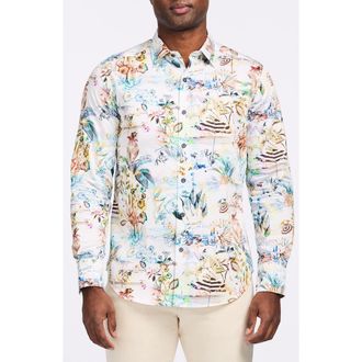 Robert Graham Floral Print Cotton Button-Up Shirt in White Multi at Nordstrom Rack, Size Small