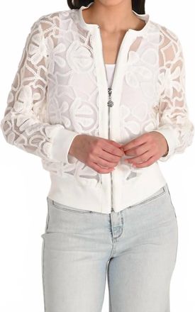 Frank Lyman Design Floral Collared Zipper Jacket In White