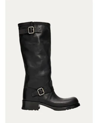 Prada 40mm Shard Leather Knee-High Moto Boots