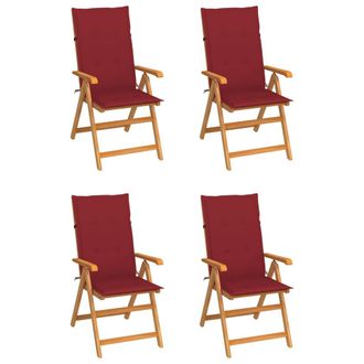 vidaXL Vidaxl - Sillas De Jard&iacute;n 4 Uds Madera De Teca Con Cojines Rojo Tinto