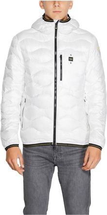 Blauer Witte Jas met Rits en Capuchon - Heren - Winterjassen - Wit - 2XL - Jassen
