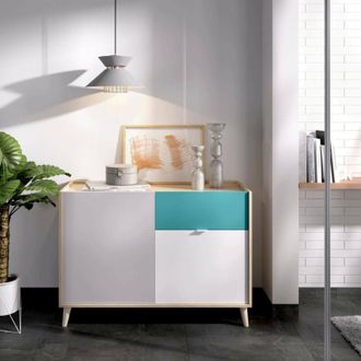 Dmora Credenza Ascot, Buffet da soggiorno, Madia moderna da salotto a 2 ante, 105x43h75 cm, Bianco e Rovere - Dmora