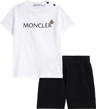 Moncler Kids Logo Graphic T-Shirt & Shorts Set in White at Nordstrom, Size 6-9M