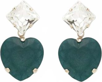 Julie Sion Poesie Heart And Stone Earrings In Green