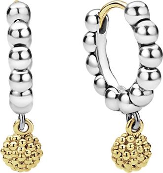 Lagos Two-Tone Caviar Beaded Huggie Hoop Earrings in Silver at Nordstrom