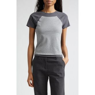 Paloma Wool Puka Raglan Sleeve Colorblock Jersey Baby Tee in Grey at Nordstrom, Size X-Large