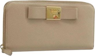 Prada Pre-owned Lange Portemonnee - Dames - Vintage Accessoires - Beige - ONE Size - Leer - Vintage