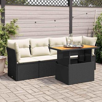 vidaXL Vidaxl - Set De Muebles De Jard&iacute;n 5 Pzas Y Cojines Rat&aacute;n Sint&eacute;tico Negro