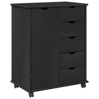 vidaXL Gabinete Rodante Negro 63,5 X 39 X 79 Cm Madera De Pino Macizo Vidaxl