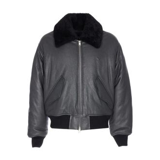 Ami Grijze Leren Bomberjack met Shearling - Heren - Leren en Su&egrave;de Jassen - Zwart - XL - Jassen