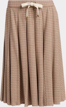 Moncler Check Pleated Wool Midi Skirt