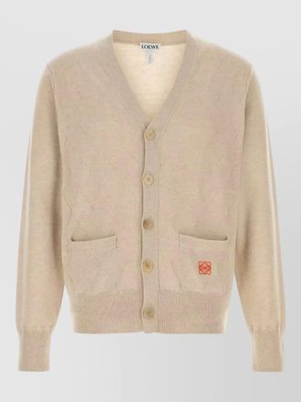 Loewe wool blend cardigan front pockets ribbed cuffs hem