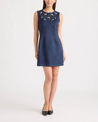 Ellen Tracy Womens Embellished Faux Suede Dress