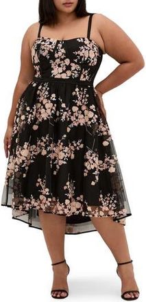 City Chic Ambrosia Sequin Floral Print High-Low Dress in Black at Nordstrom Rack, Size Xs/14W