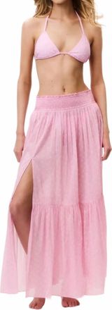 LoveShackFancy Umber Cotton Cover-Up Skirt In Polaroid Rose