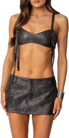 Edikted Sadaf Faux Leather Bra Top in Brown-Washed at Nordstrom, Size X-Small