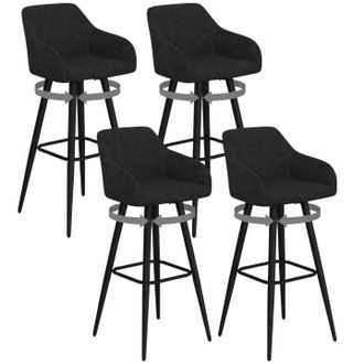 IDMarket Set Di 4 Sgabelli Da Bar Jany Girevoli Con Braccioli In Velluto Nero E Gambe In Legno Nero
