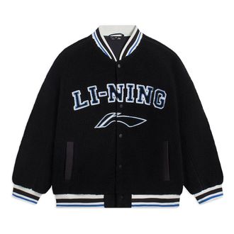 Li-Ning Logo Polar Fleece Baseball Jacket Black Blue AFDSD31-3