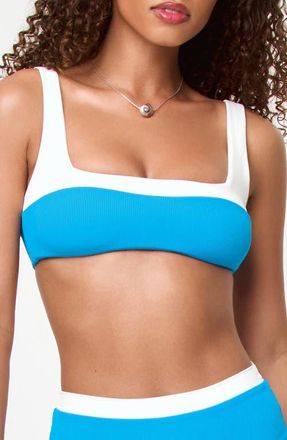 L*Space Zuri Rib & Jersey Bikini Top in Electric Blue/cream at Nordstrom, Size X-Large