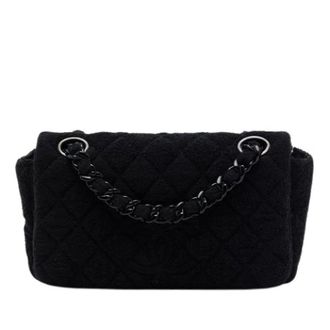 Chanel Pre-owned Quilted Terry Cloth Shoulder Bag - Dames - Pre-owned - Zwart - Maat: ONE Size Katoen