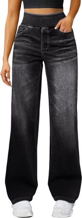 Generic Wide Leg Jeans For Women Uk High Waist Stretch Jeans For Women Plus Size Ladies Pull On Trousers Lightweight Loose Lounge Pants With Pockets Casual Pa