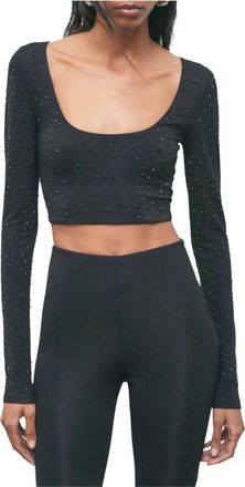 Patrizia Pepe Cropped T-shirt - Dames - Longsleeves - Zwart - XS - Spandex - Tops