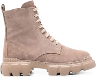 Sergio Moretti Beige Suede Lace-Up Ridged Sole Boots