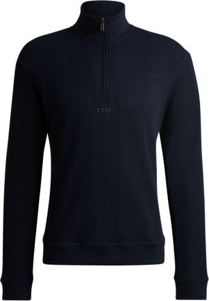 BOSS Zip-neck sweater in a waffle-structured cotton