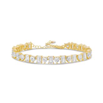 SHYMI Heart and Emerald Shape Tennis Bracelet -.925 Sterling Silver, 14K Gold-Plated, Rhodium Plated, Cubic Zirconia, Size 6 with 2 Extender, Day to Night