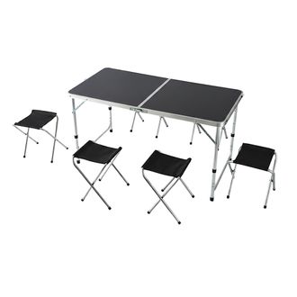 Relaxdays Mesa De Camping Relaxdays, 4 Taburetes Plegables, Regulable En Altura, Con Asa, Aluminio, Mdf, Mesa De Jard&iacute;n, Negro