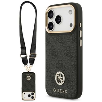 OEM Funda Guess 4g Strass Logo & Big Strap Metal Buttons Magsafe Para Iphone 17 Pro Negra