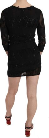 John Richmond Womens Black Silk Sequined Mini Shift Gown Clothing