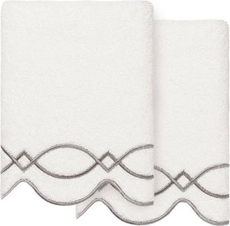 Linum Home Textiles 100% Turkish Cotton Diamond Chain Scallop 2Pc Embellished Hand Towel Set