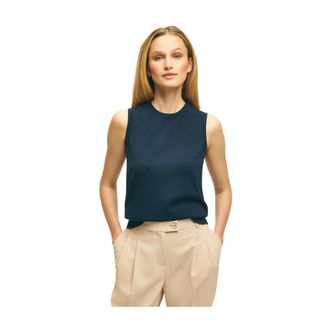 Brooks Brothers Supima Katoen Jersey Shell - Dames - Tops zonder mouwen - Blauw - L - Katoen - Tops