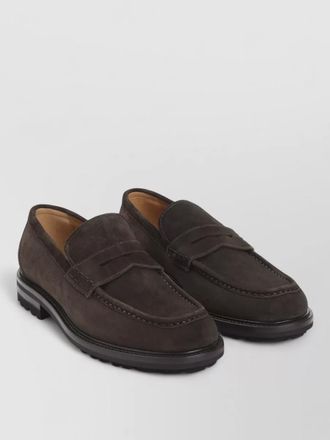 Kiton suede penny loafers hand stitched apron toe
