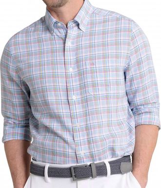 Southern Tide Emerald Shores Plaid Headland Long Sleeve Sport Shirt In Cerulean