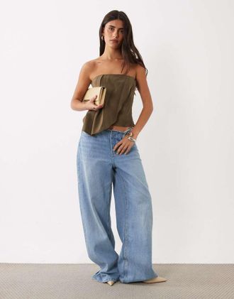Asos top sartoriale a fascia con drappeggio plissettato color oliva-Verde