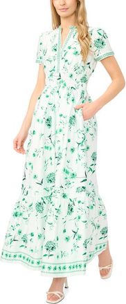 CeCe by Cynthia Steffe Print Smocked Waist Maxi Dress in Vibrant Kelly at Nordstrom, Size Medium