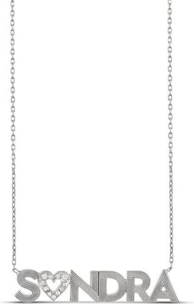 SHYMI Pav&eacute; Heart & Fluted Name Pendant Necklace in Silver at Nordstrom