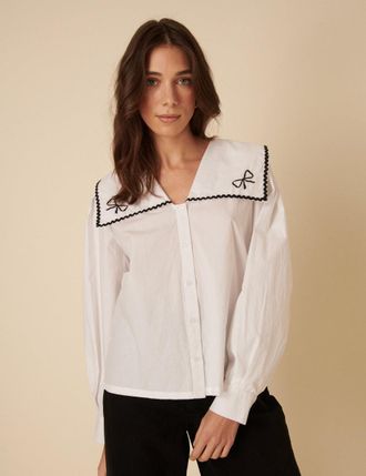 Nobody's Child White Embroidered Sailor Collar Blouse