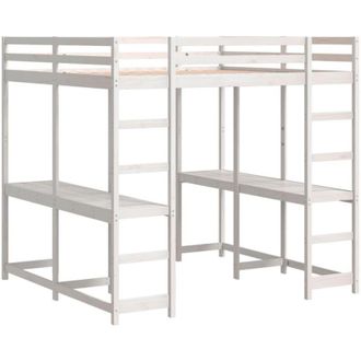 vidaXL Vidaxl - Loft Bed with Desk and Ladder White 140x200 cm Solid Wood Pine