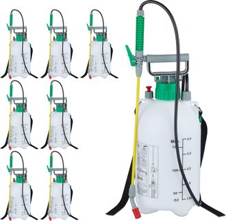 Relaxdays 8 Fumigadoras Pulverizador 5 Litros, A Presi&oacute;n, Rociador Jard&iacute;n, Manguera Y Lanza, 3 Bar, 44cm, Pl&aacute;stico, Blanco